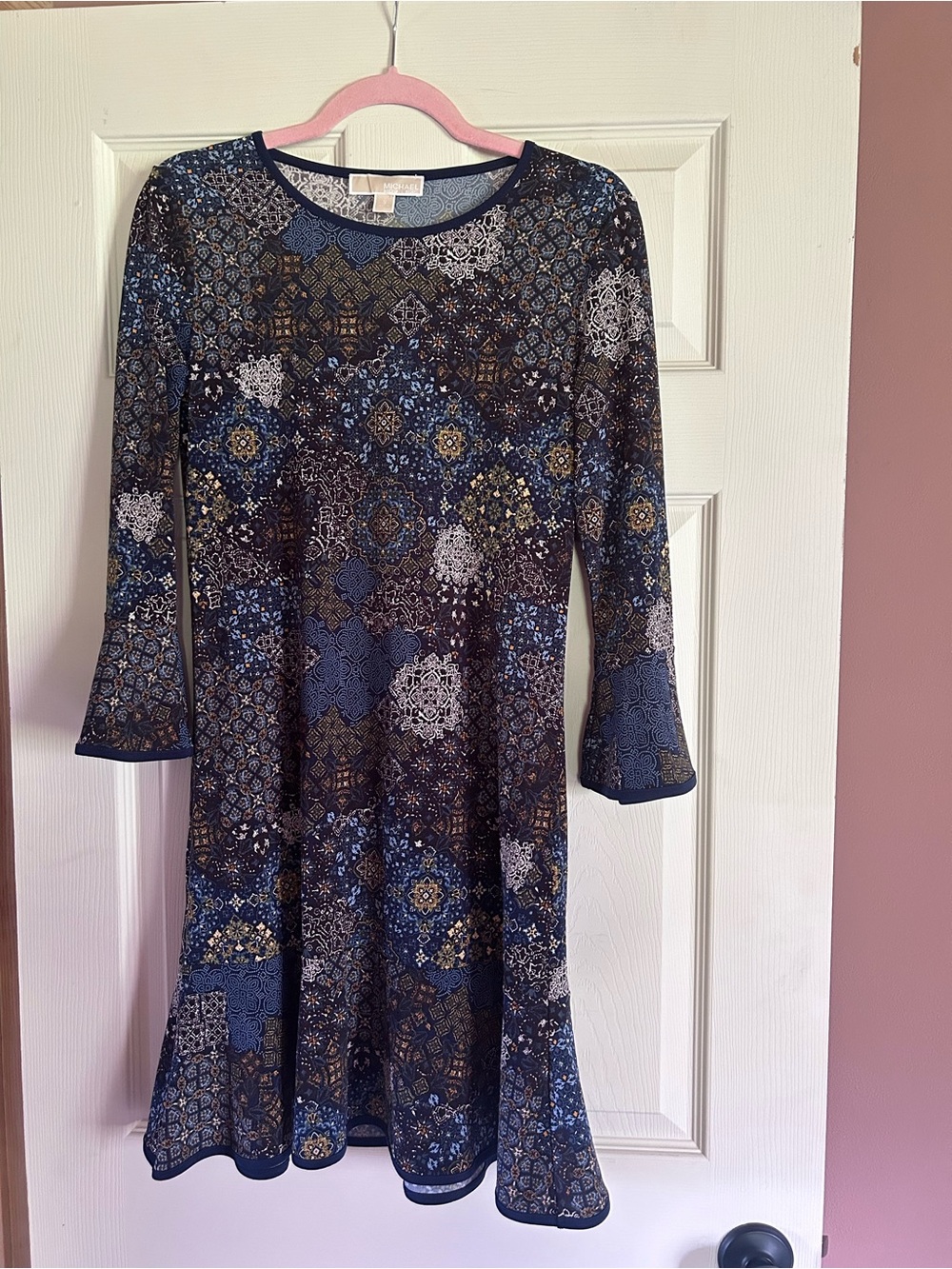 Michael Kors Navy Long Sleeve A-Line Dress